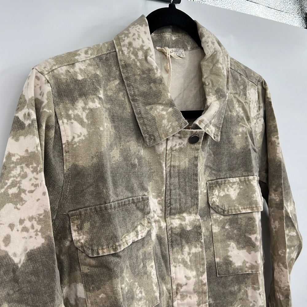 🆕Mystree Camouflage Shacket Distressed Vintage Coloring Drawstring Waist Cotton - Picture 9 of 14